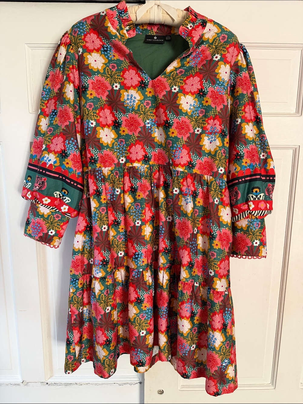 Emily Lovelock Jenny Bohemian Floral Tiered Long Sleeve Dress - Pink Multi